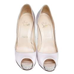 Pre Owned Christian Louboutin Pink Satin Crystal Embellished Peep Toe Platform Pumps Size 38