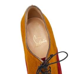 Christian Louboutin Yellow/Red Pony Hair And Suede Miss Poppins Peep Toe Platform Booties Size 36.5