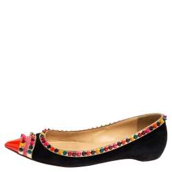 Christian Louboutin Black Suede Embellished Ballet Flats Size 35.5