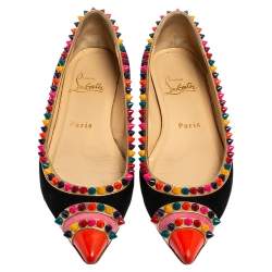 Christian Louboutin Black Suede Embellished Ballet Flats Size 35.5