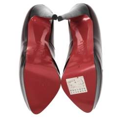Pre Owned Christian Louboutin Black/Burgundy Leather Platform Pumps Size 38