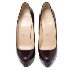 Pre Owned Christian Louboutin Black/Burgundy Leather Platform Pumps Size 38