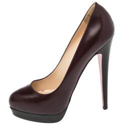 Pre Owned Christian Louboutin Black/Burgundy Leather Platform Pumps Size 38