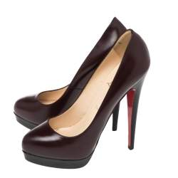 Pre Owned Christian Louboutin Black/Burgundy Leather Platform Pumps Size 38