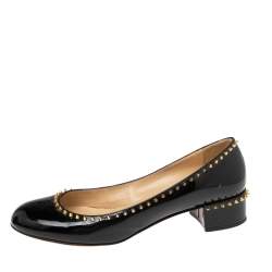 Pre Owned Christian Louboutin Black Patent Treliliane Block Heel Pumps Size 39.5