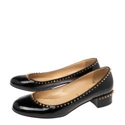 Pre Owned Christian Louboutin Black Patent Treliliane Block Heel Pumps Size 39.5