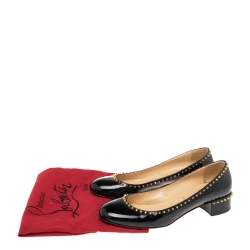 Pre Owned Christian Louboutin Black Patent Treliliane Block Heel Pumps Size 39.5
