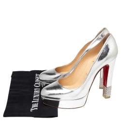 Christian Louboutin Silver Leather Bibi Platform Pumps Size 39