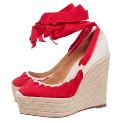 مملوكة مسبقًا صندل كريستيان لوبوتان ابيزا كانفاس أحمر/كريمي كعب روكي إسبادريل مقاس 38