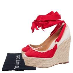 مملوكة مسبقًا صندل كريستيان لوبوتان ابيزا كانفاس أحمر/كريمي كعب روكي إسبادريل مقاس 38