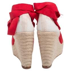 مملوكة مسبقًا صندل كريستيان لوبوتان ابيزا كانفاس أحمر/كريمي كعب روكي إسبادريل مقاس 38