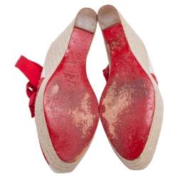 مملوكة مسبقًا صندل كريستيان لوبوتان ابيزا كانفاس أحمر/كريمي كعب روكي إسبادريل مقاس 38