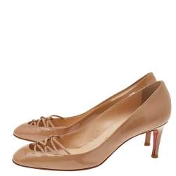 Pre Owned Christian Louboutin Beige Patent Leather Pumps Size 36