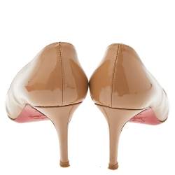 Pre Owned Christian Louboutin Beige Patent Leather Pumps Size 36