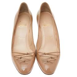 Pre Owned Christian Louboutin Beige Patent Leather Pumps Size 36
