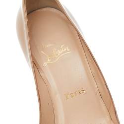 Pre Owned Christian Louboutin Beige Patent Leather Pumps Size 36