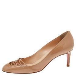 Pre Owned Christian Louboutin Beige Patent Leather Pumps Size 36