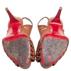 مملوكة مسبقًا Christian Louboutin Tan Leather Buchon Strappy Platform Sandals Size 39