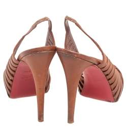 مملوكة مسبقًا Christian Louboutin Tan Leather Buchon Strappy Platform Sandals Size 39