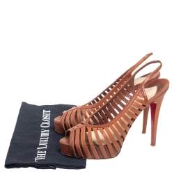 مملوكة مسبقًا Christian Louboutin Tan Leather Buchon Strappy Platform Sandals Size 39