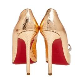 Pre Owned Christian Louboutin Gold Python Embossed Leather Metal Nodo Bow Pigalle Pumps Size 36.5