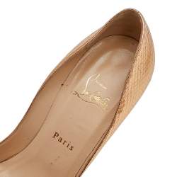 Pre Owned Christian Louboutin Gold Python Embossed Leather Metal Nodo Bow Pigalle Pumps Size 36.5