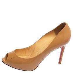 Christian Louboutin Beige Patent Leather Flo Pee Toe Pumps Size 40.5