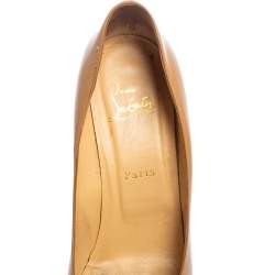 Christian Louboutin Beige Patent Leather Flo Pee Toe Pumps Size 40.5