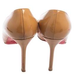 Christian Louboutin Beige Patent Leather Flo Pee Toe Pumps Size 40.5
