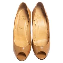 Christian Louboutin Beige Patent Leather Flo Pee Toe Pumps Size 40.5