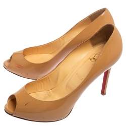 Christian Louboutin Beige Patent Leather Flo Pee Toe Pumps Size 40.5