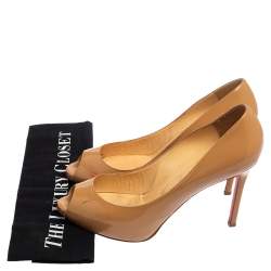 Christian Louboutin Beige Patent Leather Flo Pee Toe Pumps Size 40.5