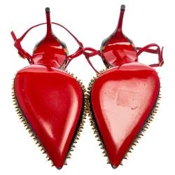 مملوكة مسبقًا صندل كريستيان لوبوتان بايلا جلد أسود لامع مرصع سبايك سير كاحل مقاس 39