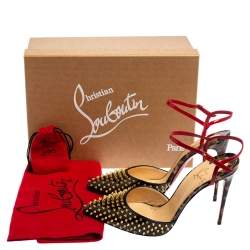 مملوكة مسبقًا صندل كريستيان لوبوتان بايلا جلد أسود لامع مرصع سبايك سير كاحل مقاس 39