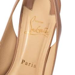 Pre Owned Christian Louboutin Beige Patent Leather Prive Peep Toe Platform Slingback Sandals Size 39.5