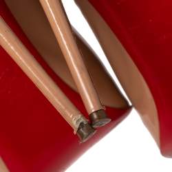 Pre Owned Christian Louboutin Beige Patent Leather Prive Peep Toe Platform Slingback Sandals Size 39.5