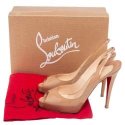 Christian Louboutin Beige  Patent Leather Private Number Peep Toe Sling Back Pumps Size 39.5