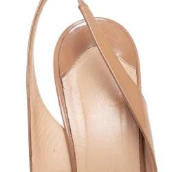 Christian Louboutin Beige  Patent Leather Private Number Peep Toe Sling Back Pumps Size 39.5