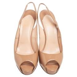 Christian Louboutin Beige  Patent Leather Private Number Peep Toe Sling Back Pumps Size 39.5