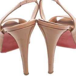 Christian Louboutin Beige  Patent Leather Private Number Peep Toe Sling Back Pumps Size 39.5