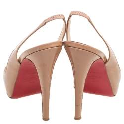 Christian Louboutin Beige  Patent Leather Private Number Peep Toe Sling Back Pumps Size 39.5