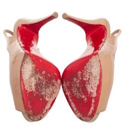 Christian Louboutin Beige  Patent Leather Private Number Peep Toe Sling Back Pumps Size 39.5