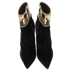 Pre Owned Christian Louboutin Black Velvet   Edo Empire Ankle Boots Size 37