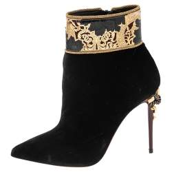 Pre Owned Christian Louboutin Black Velvet   Edo Empire Ankle Boots Size 37