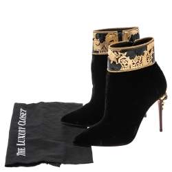 Pre Owned Christian Louboutin Black Velvet   Edo Empire Ankle Boots Size 37