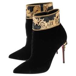Pre Owned Christian Louboutin Black Velvet   Edo Empire Ankle Boots Size 37