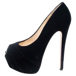 مملوكة مسبقًا Christian Louboutin Black Velvet Drapesse Platform Pumps Size 40