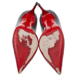 مملوكة مسبقًا حذاء كعب عالي كريستيان لوبوتان جلد نقشة الثعبان أزرق مقاس 37