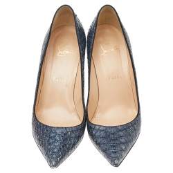 مملوكة مسبقًا حذاء كعب عالي كريستيان لوبوتان جلد نقشة الثعبان أزرق مقاس 37