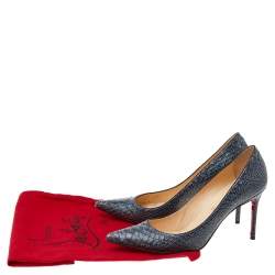 مملوكة مسبقًا حذاء كعب عالي كريستيان لوبوتان جلد نقشة الثعبان أزرق مقاس 37